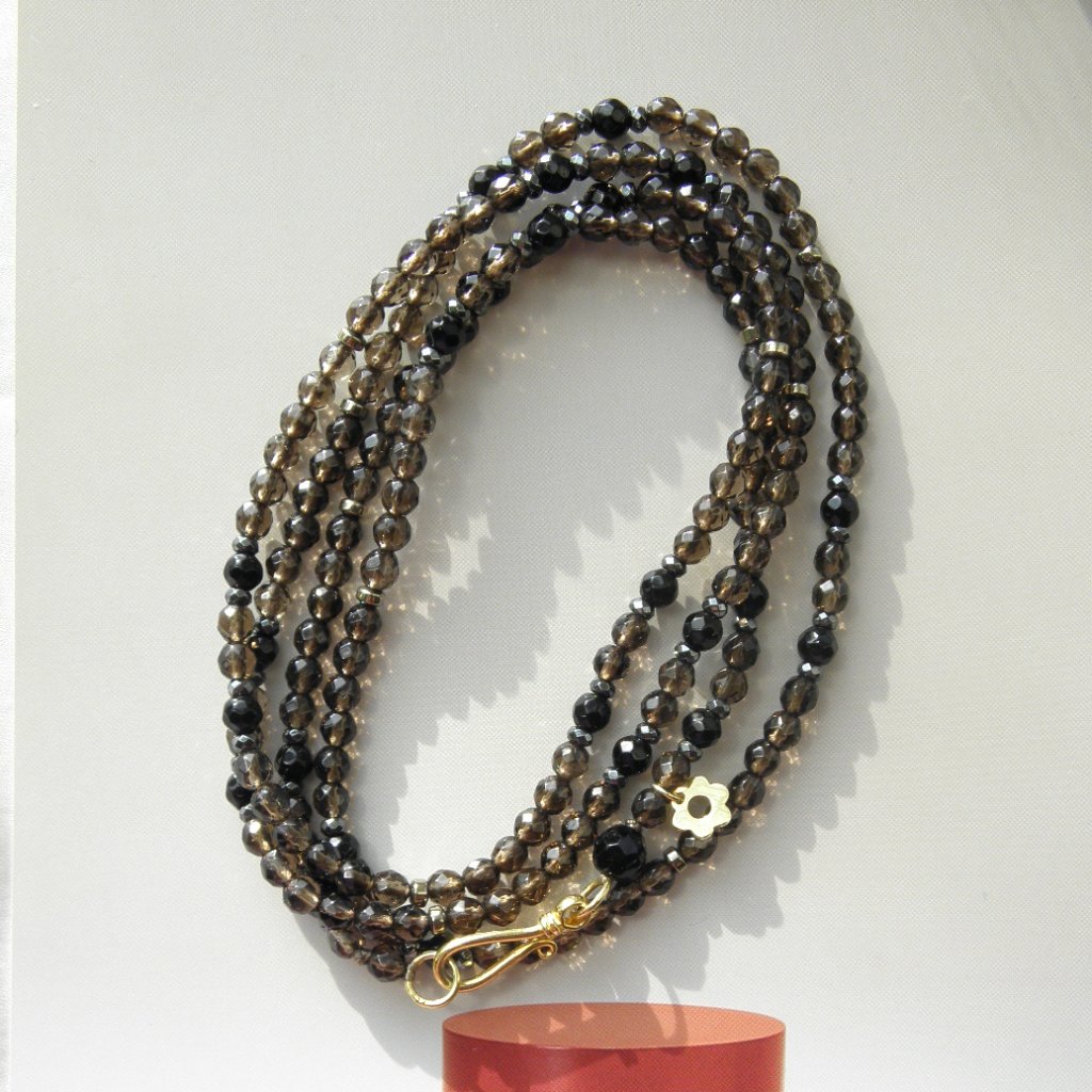 New Smokey Quartz With Pyrite And Sterling Silver Necklace